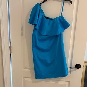 Tahari ASL Vibrant Blue One-Shoulder Dress